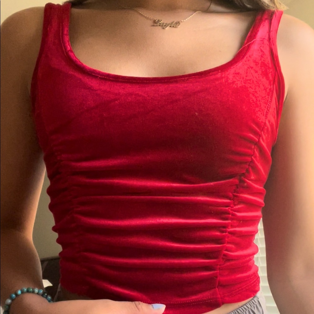 Velvet ruffled crop top
